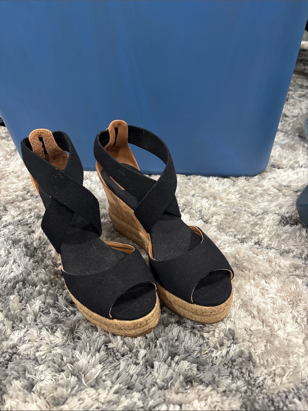 Tory Burch Black Espadrille Wedge Sandals with Crisscross Straps